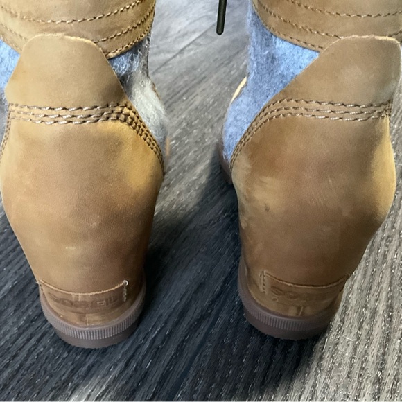 Sorel Lexie Waterproof Leather Wedge Boot - Camel Brown Tan + Grey size 10 - Picture 10 of 13